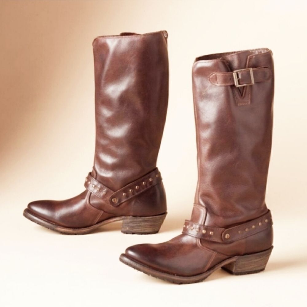 VintageβShoeβ Company Holly Pull-on Brown Leather Equestrian Western Riding Boot